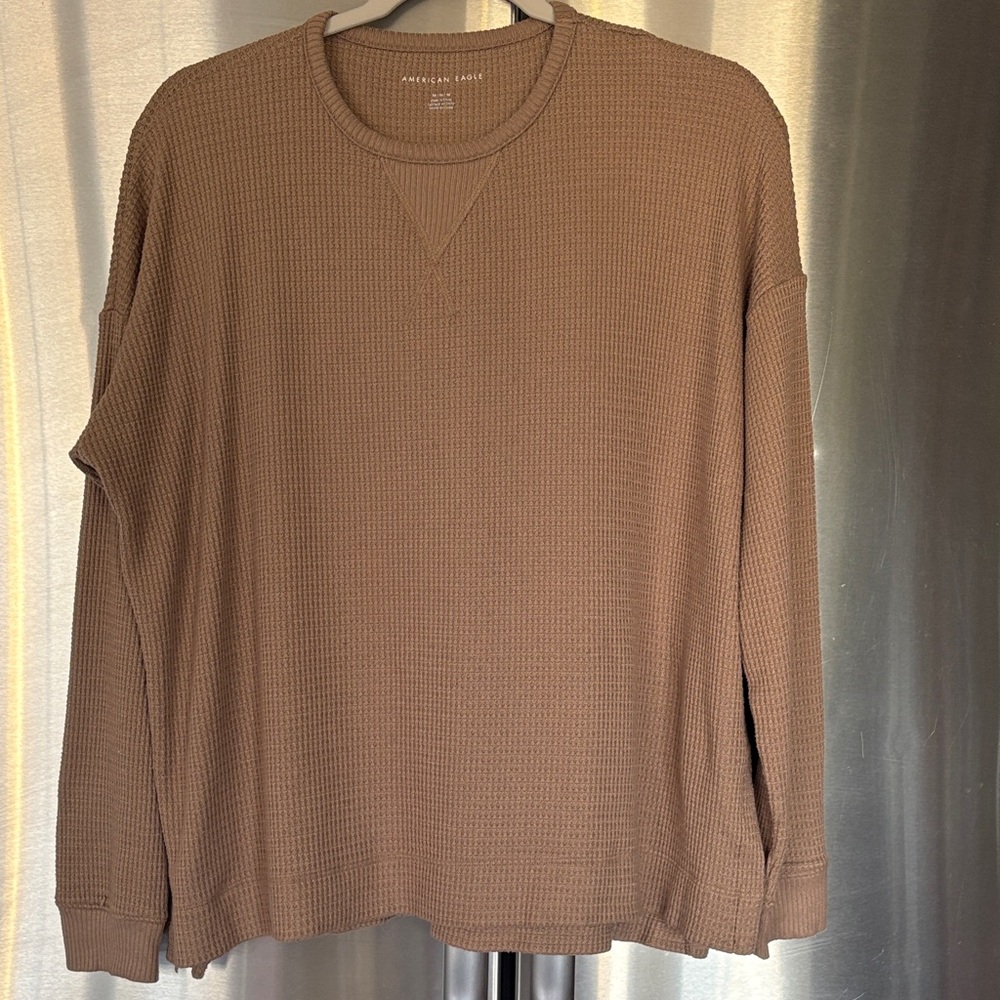 American Eagle Tan Waffle Knit Pullover
